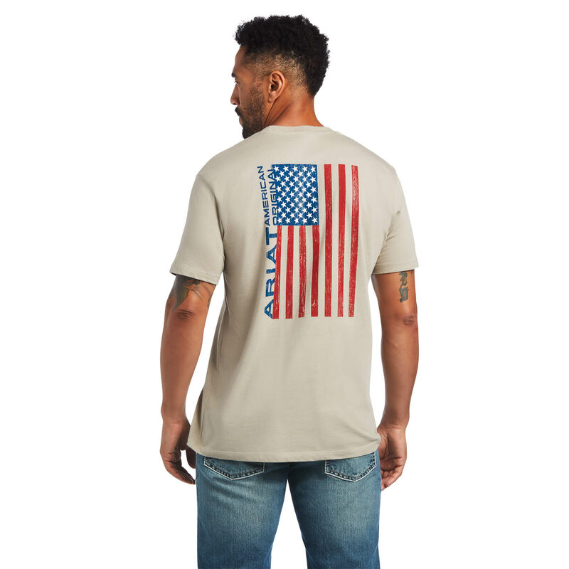 Ariat T-Shirts Herren - Woodgrain Flag Khaki ( AZXED-9548 )